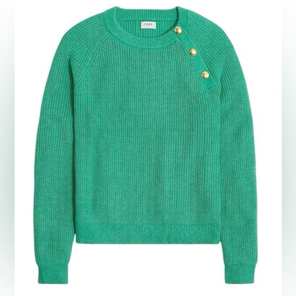 J. Crew Women’s Button Raglan Cotton Blend Crewneck Sweater Kelly Green Size XL - Picture 9 of 12